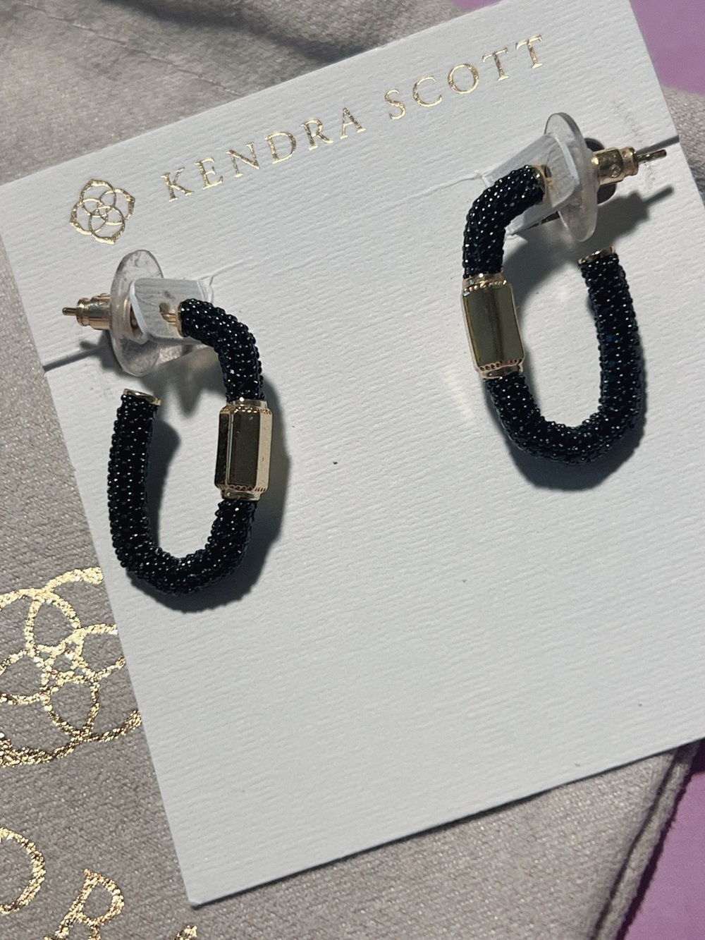 Kendra Scott Black Beaded Mini Hoops with Gold Accent